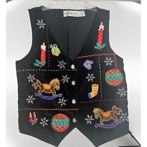 Vintage Bedford Fair Vest Gilet M Embroidered Embellished Christmas Womens   M3‎